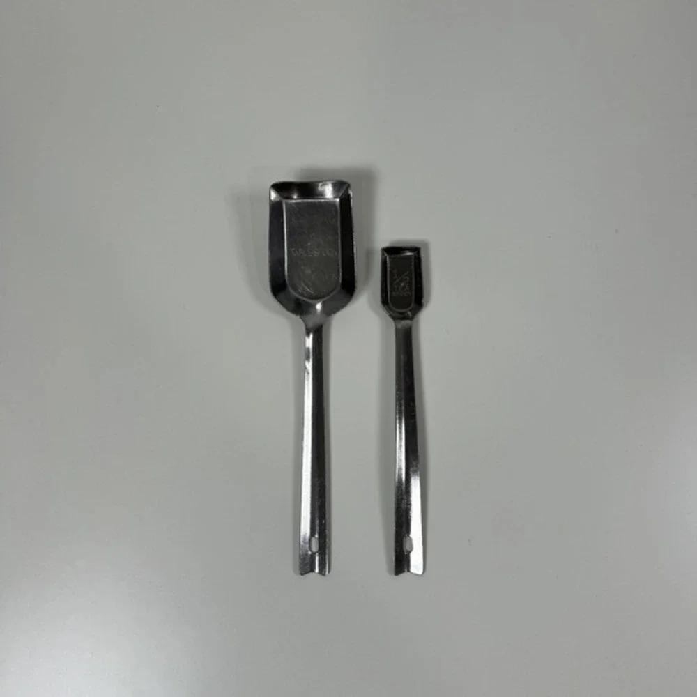 VTG Long Handle Shovel Style Stainless Measuring Spoon Set of 2 Japan‎ MCM 1950s